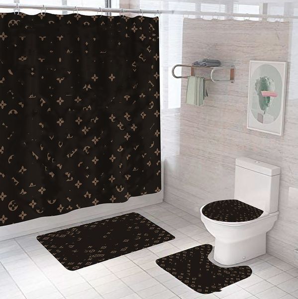 Designer di tende semplici Stampa di lettere Accessori da bagno Forniture da bagno classiche impermeabili Set da tre pezzi per toilette alla moda
