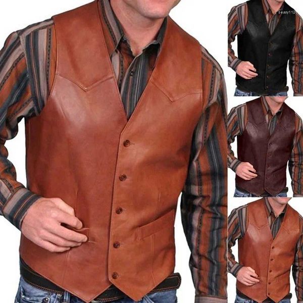 Coletes masculinos moda vintage colete masculino único breasted couro diário commuter punk high street wear plus size 5xl casaco