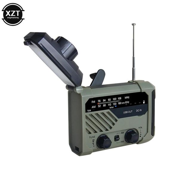 Radio Mini Radio portatile a manovella Am Fm Noaa Lampada da lettura di emergenza 3in1 Torcia elettrica Ricarica solare Accumulatori e caricabatterie di riserva per il telefono cellulare