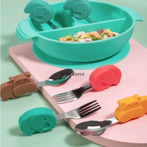 Novas garrafas de bebê # gadgets para bebês conjunto de talheres para crianças utensílio de aço inoxidável talheres para crianças pequenas desenho animado colher de alimentação infantil garfo