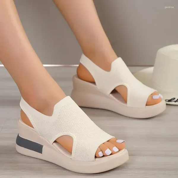 Sandálias de verão sapatos femininos 2024 malha respirável cunhas femininas ao ar livre moda casual esportes sandalias mujer