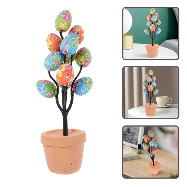 Fiori decorativi Uovo di Pasqua Pianta in vaso Decorazioni per scrivania Uova artificiali Schiuma