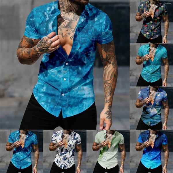 Erkekler Tişörtleri Lüks Hawaiian Tropikal Gömlek Erkekler 3D Baskılı Gradyan Kısa Kollu Bluz Beach Tatil Camisa Gevşek Üstler Tee Homme