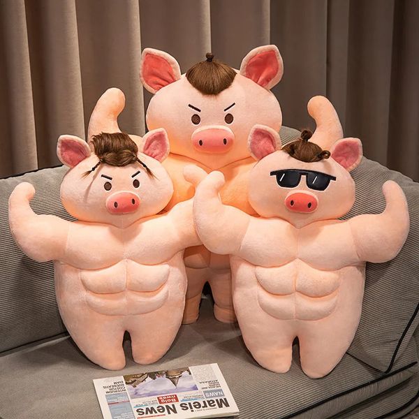 Big Muscle Pig Plush Toys Recheado Boneca Namorado Huggable Travesseiro Namorada Presente de Aniversário 5570cm 240113