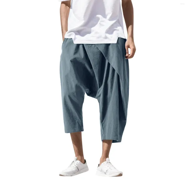 Pantaloni da uomo Pantaloni con cavallo basso da uomo Pieghevoli Trend Style Irregolare Soild Baggy Cropped For Man Summer Pocket Ropa Para Hombre