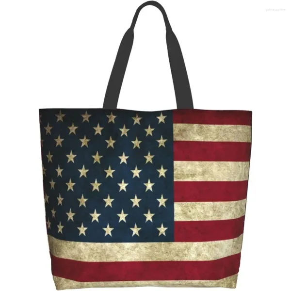 Sacos de compras Bandeira americana grande sacola para mulheres reutilizável mercearia à prova d 'água bolsa bolso interno viagem trabalho praia ginásio