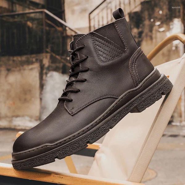 Stiefel Echtes Leder Motorrad Für Männer Männer Schuhe Wüste Taktische Militärische 2024 Mode High Top Herren Turnschuhe