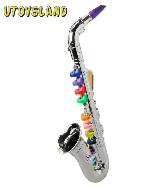 Simulazione per bambini 8 toni sassofono tromba giocattolo musicale educativo precoce giocattoli per bambini oggetti di scena per il compleanno argento dorato C011240738