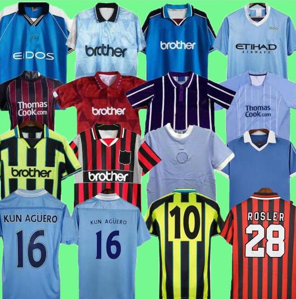 Maglie da calcio Retro Man City Halanand Eidos Gallagher Weah Tevez Kun Aguero Dzeko Kompany Vintage Man Shirts Classic 07 08 9 11 12 81 82 90 92 94 96 97 99 01 01 03