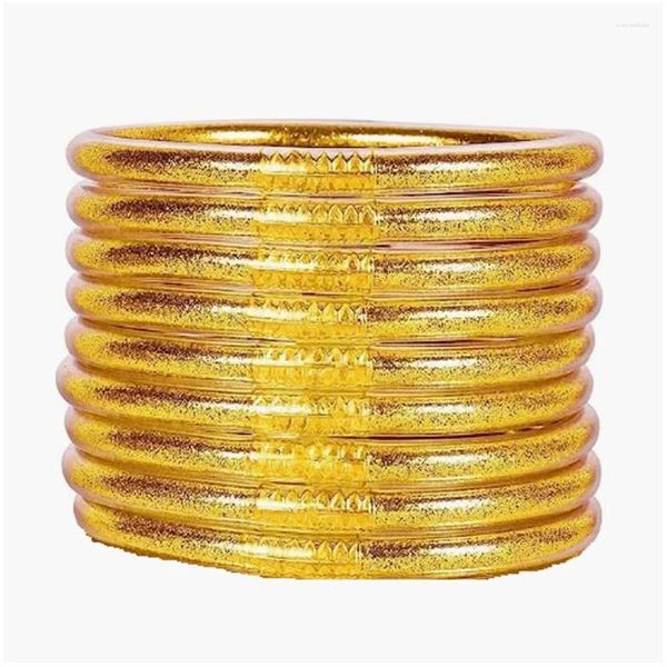 Bangle 9 Pçs / Set Glitter Jonc Pulseira Budista Pseras Pan De Oro Buda Meninas Jelly Pulseiras Macias para Drop Delivery Dhu9D