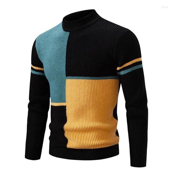 Suéter masculino outono e inverno casual quente semi-alto pescoço harajuku suéter de malha pulôver tops roupas masculinas coreano