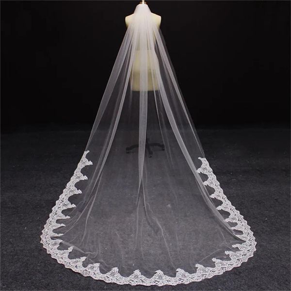 Véus nova borda de renda 2.5 metros véu de casamento velos de novia branco/marfim cílios laço véu de noiva para vestidos de casamento
