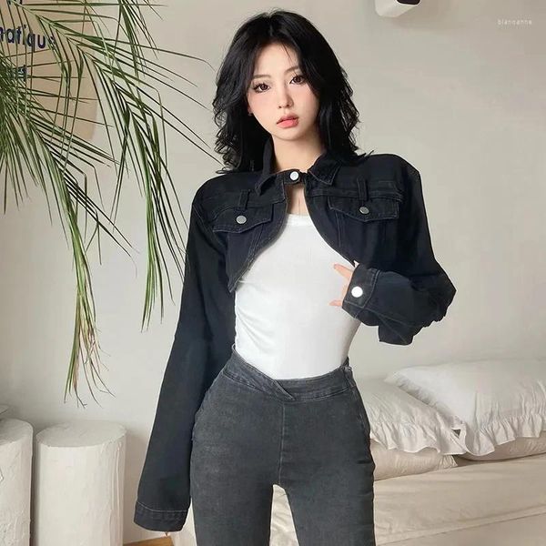 Jaquetas femininas Mexzt Cropped Denim Mulheres Y2K Slim Jeans Curto Outwear BF Streetwear Harajuku Vintage Coreano Único Botão Casual Casacos