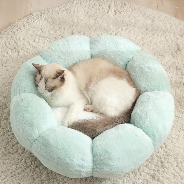 Cuccia per cani accogliente cuccia per gatti a forma di fiore rotonda cuccia per cani invernale calda per dormire accessori per tappetini
