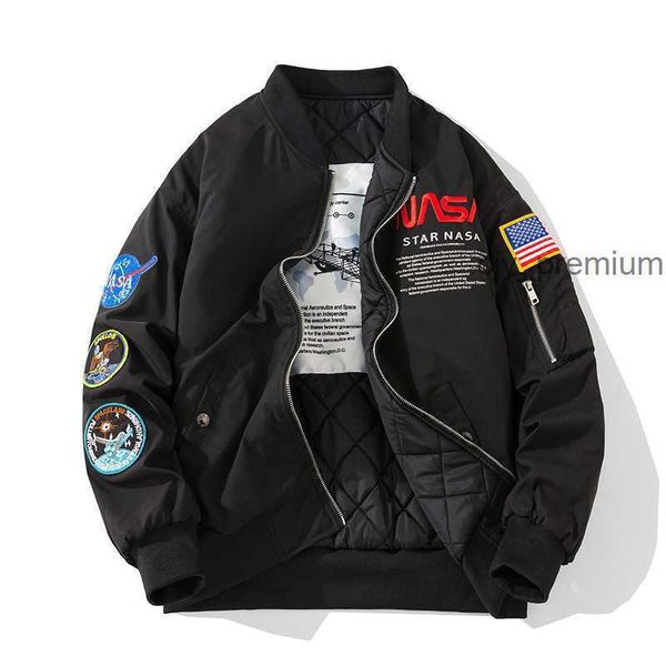 Куртки НАСА Осенняя куртка пилота Пальто Черный Зеленый Бомбардировщик ВВС Мужские бейсбольные пальто с вышивкой НАСА на молнии Куртка-бомбер cp Мужские куртки 1 H2DE