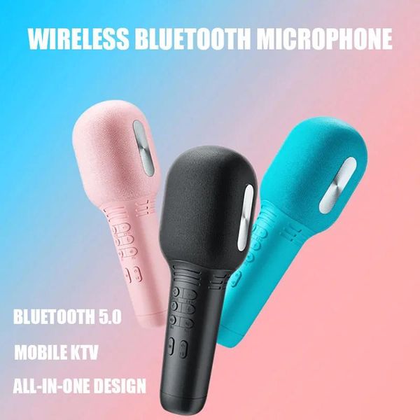Microfoni Microfono Karaoke wireless Bluetooth 5.0 USB Microfono a condensatore portatile Altoparlante professionale portatile Mini lettore KTV domestico Canto