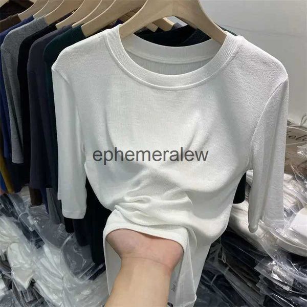 Damen-T-Shirt, modal, einfarbig, Rundhalsausschnitt, halbe Ärmel, Sommer-T-Shirts, neues schlankes koreanisches Casual-Basic-Top, weiß, blau, grau, T-Shirts