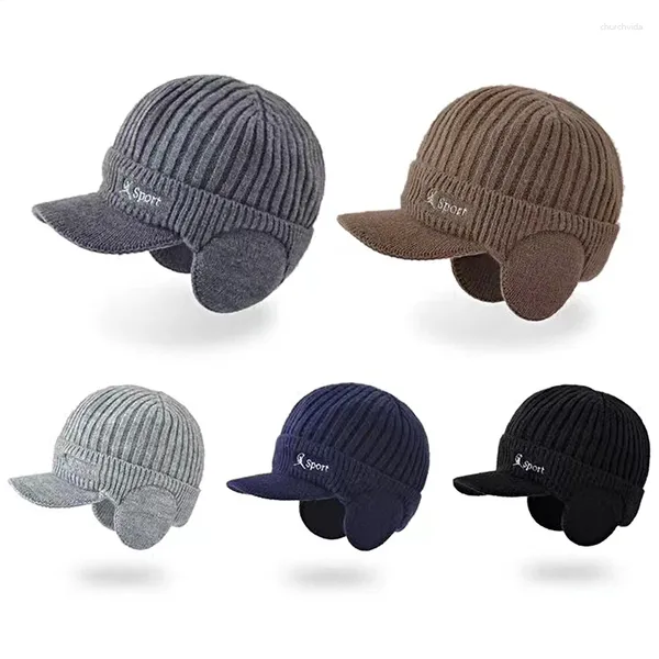 Berets homens inverno chapéu de malha ao ar livre bicicleta à prova de vento proteção de ouvido boné de algodão grosso mais lã quente beisebol atacado