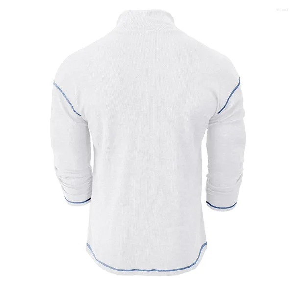 Erkek Tişörtleri Şık Rahat Moda T-Shirt Sonbahar Günlük Izgara Doku Uzun Kollu Koyu Mavi Gri Beyaz