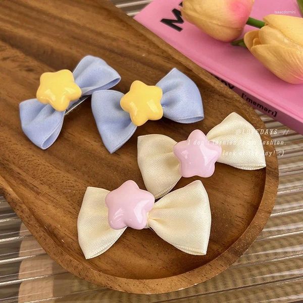 Grampos de cabelo 2024 doce doce cor bowknot hairpin clipe menina franja lado duckbill meninas bonito acessórios coreanos