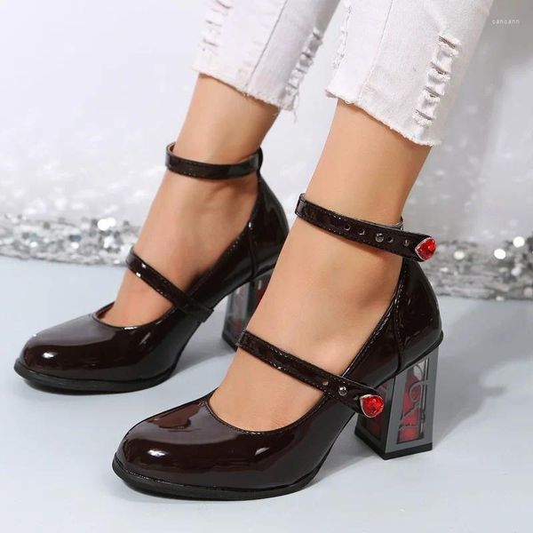 Sapatos de vestido 2024 plataforma feminina chunky salto alto tornozelo fivela cinta redonda dedo do pé antiderrapante bombas mary jane lolita estilo punk