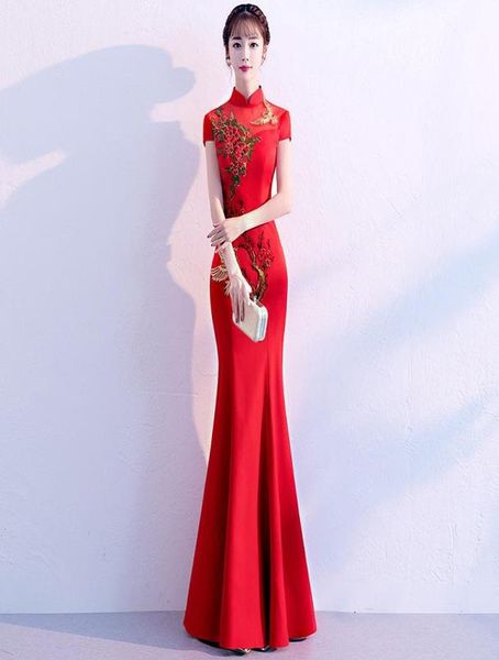 Etnik Giyim Zarif Kırmızı Nakış Kadınları Cheongsam Soylu Zarif Nedime Düğün Qipao Vestidos Vintage Seksi Çin Styl8424372