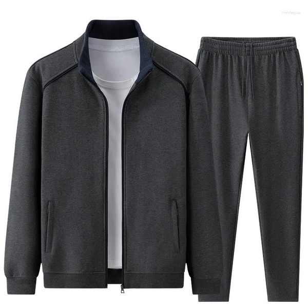 Fatos masculinos outono e inverno 95 algodão lazer esportes conjunto para a idade média cardigan calças