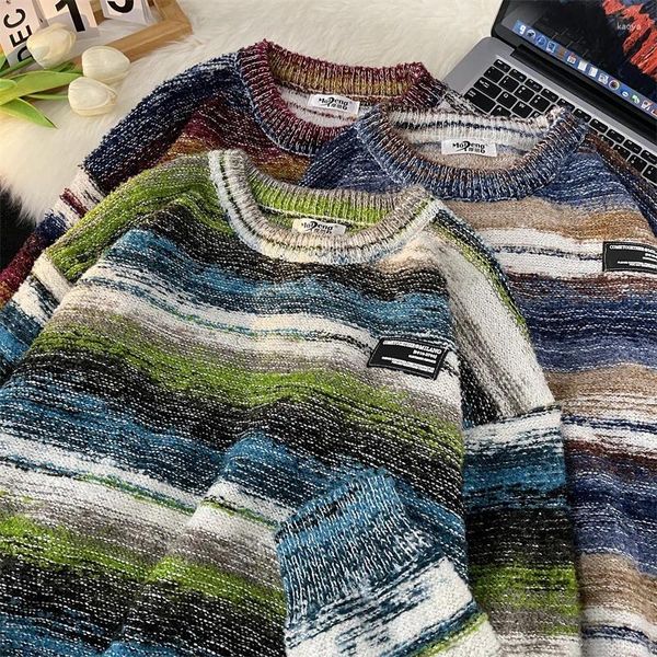 Maglioni da uomo invernali color block maglione tie-dye allentato casual coppia cappotto top uomo soprabito pullover abiti maschili