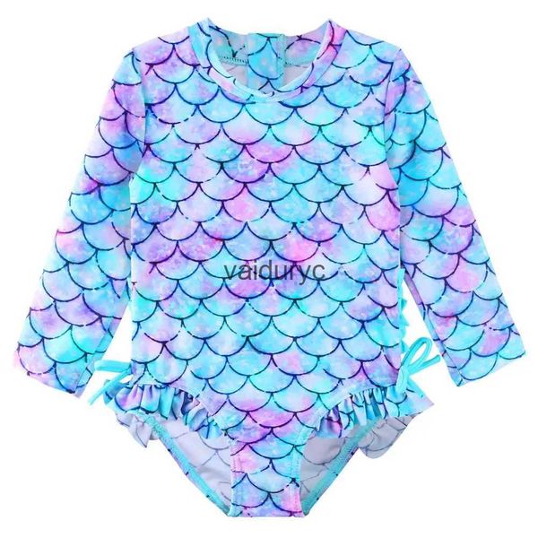 Einszene niedliche Kleinkind-Baby-Mädchen Bademochen Langarm UPF50+ Säuglingsbadeanzüge helle Rüste Badeanzug Kinder One-Stück Beachwear H240508