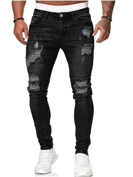 Мужские джинсы, повседневные брюки, рваные весенне-осенние спортивные карманы с прямыми карманами для бега, мягкие денимы, нейтральные медленные 240113