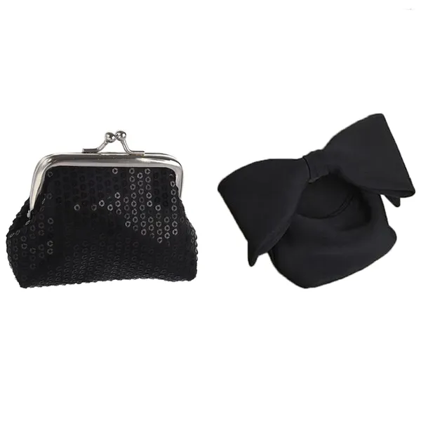 Bolsas de noite lantejoulas femininas moeda bolsa fivela mini carteira (preto) designer bolsas femininas arco dia embreagens saco (preto)