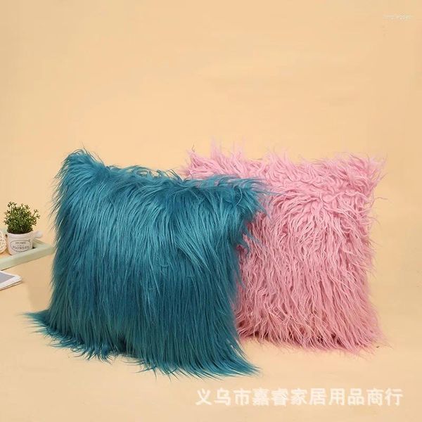 Travesseiro macio falso pele almofadas caso capa de pelúcia rosa azul quente sala de estar quarto sofá decoração menino menina criança g51