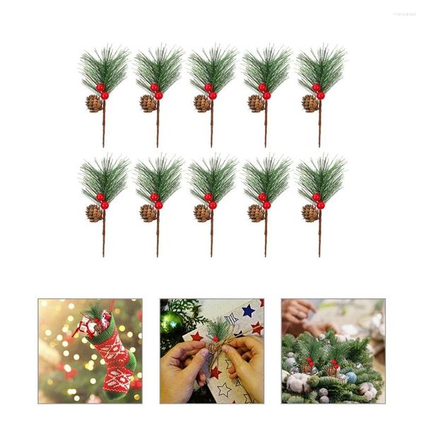 Flores decorativas 10 unidades de pinheiro de Natal artificial picaretas de frutas de Natal para decoração DIY de presente