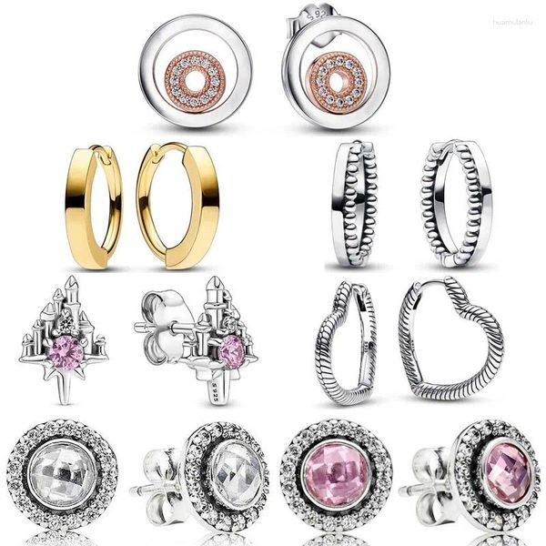 Boucles d'oreilles à clous en argent 925, Double anneau, apparence femme, rose, accessoires en forme de cœur, cristal créole, bijoux fantaisie, cadeaux