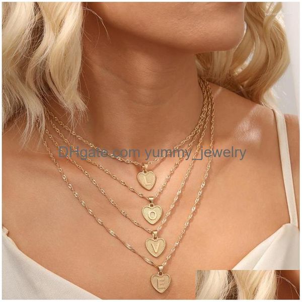 Anhänger Halsketten A-Z Anfangsbuchstabe Name Liebe für Frauen Herz Halskette Gold Farbe Kette Choker Geschenke Trendy Schmuck Großhandel Drop D Dhet1