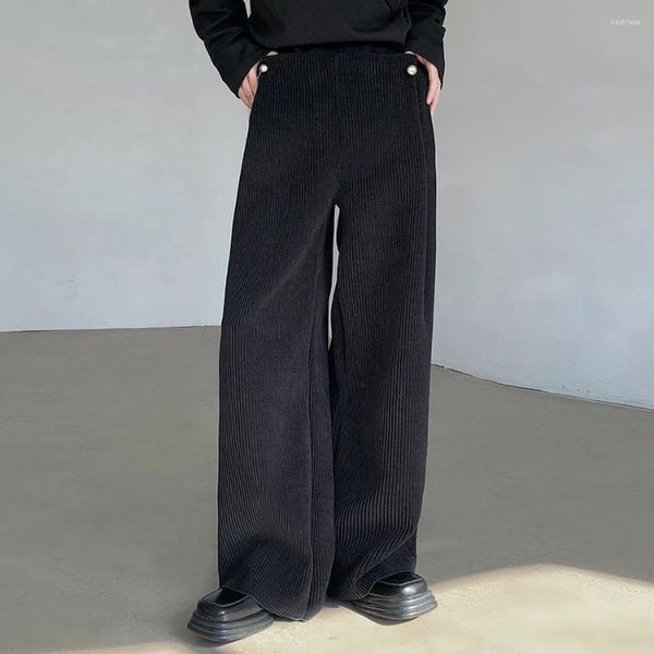 Pantaloni da uomo Pantaloni larghi casual vintage a vita alta a gamba larga in velluto a coste Pantaloni maschili giappone coreani streetwear sfilata di moda pantaloni dritti
