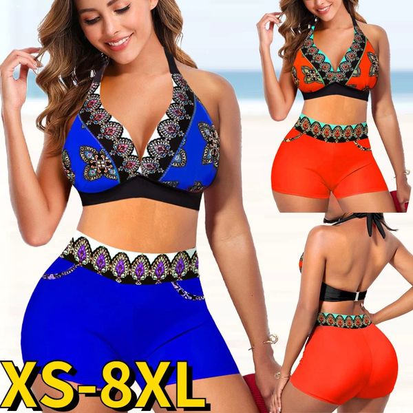 Cintura alta biquíni sexy impressão maiô feminino verão solto maiô conjunto de biquíni banho feminino praia terno de natação 240113