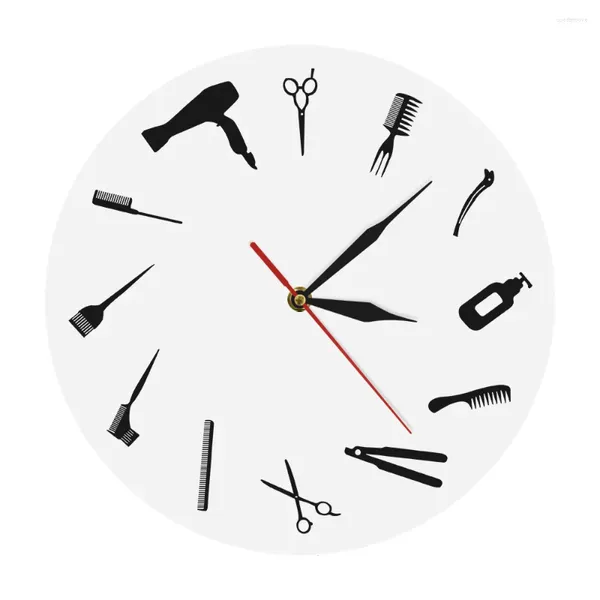 Relógios de parede Barber Shop Business Sign Equipment Art Decor Clock Hair Salon Stylist Tool Beauty Modern