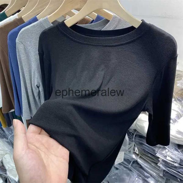 T-shirt das mulheres Modal Cor Sólida Pescoço Redondo Meia Manga T-shirt Verão Tees Novo Slim Coreano Casual Básico Top Branco Azul Cinza T Shirtsephemeralew1