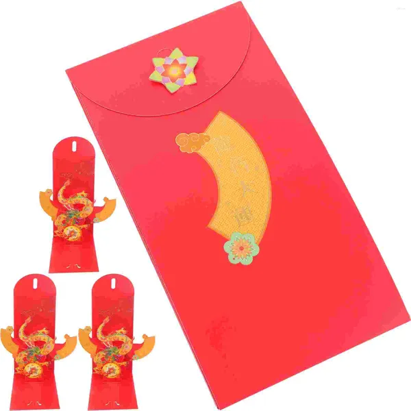 Envoltório de presente 4 Pcs 2024 Ano do Dragão 3D Tridimensional Saco Envelope Vermelho (Xianlong) 4 PCS Cartão Papel