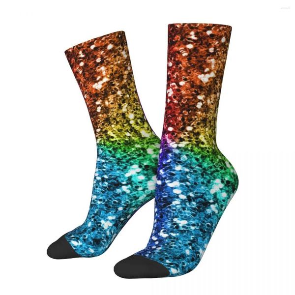 Calzini da uomo Happy Funny Harajuku Arcobaleno Glitter Calzino natalizio Poliestere Alta qualità da donna Primavera Estate Autunno Inverno