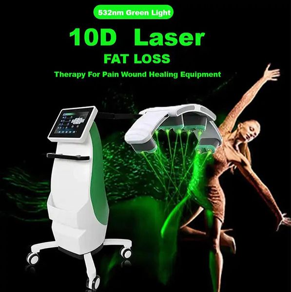 Kalte Lasertechnologie Smaragdlaser Fettreduzierungsausrüstung 10D rotierende grüne Laserlichter schmerzloses Fettentfernungsgerät 532 nm Diodenlaser LLLT