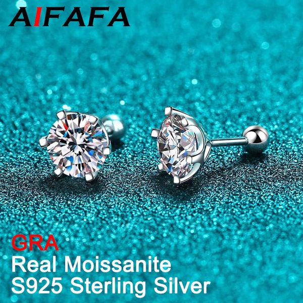 AIFAFA Real 044 quilates brincos para mulheres homem qualidade superior S925 prata esterlina parafuso bola orelha studs jóias 240112