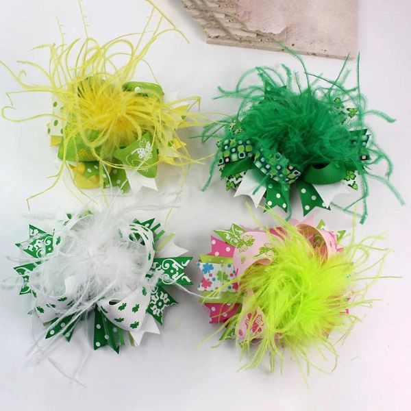 Haaraccessoires 8 stks/set St. Patrick's Day Feather Bows Meisjes Clip voor Mardi Gras Kids