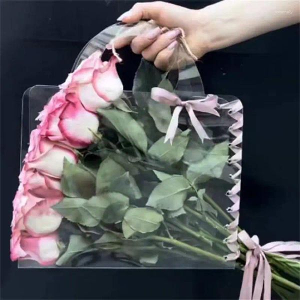 Sacos de armazenamento Pvc Padrão Bouquet Bag Portátil Design de Moda Material Durável Uso Geral Alta Transparência Kit de Artesanato Floral