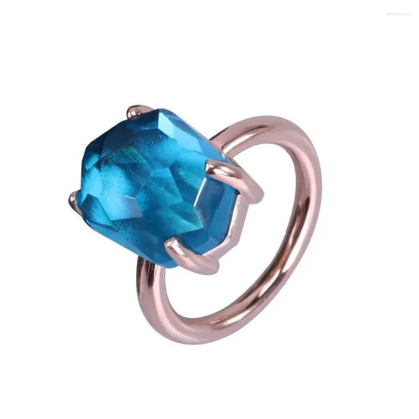 Anéis de casamento 2024 moda e engraçado de interface geométrica irregular oceano azul cristal rosa cor de ouro anel romântico presentes de férias