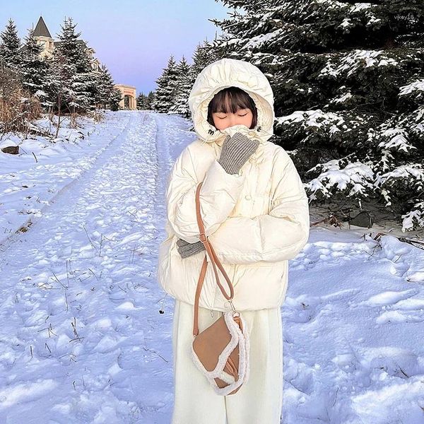 Kadın trençkotları Koreli tatlı kızı, kış gündelik kapüşonlu kalınlaşmış gevşek ekmek pamuk moda kadın kıyafetleri için ceket aşağı