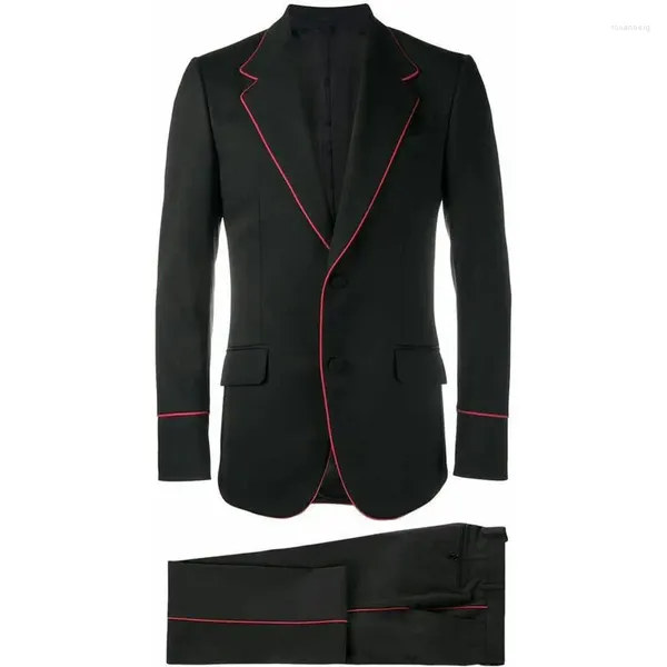 Ternos masculinos feitos sob encomenda preto dois botões noivo smoking notch lapela padrinhos 2 peças conjunto (jaqueta calças gravata borboleta) d494