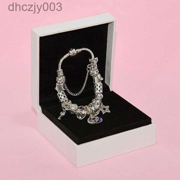 Venda quente charme pulseira clássico diy estrelas lua branco frisado para jóias com caixa original presente de aniversário de alta qualidade 5th1