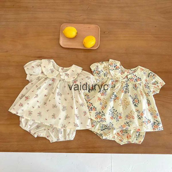 Set di abbigliamento 2023 Summer Bilby Set Set per bambine floreali per bambini Peter Pan Collar e Bloomer 2 PC H240426